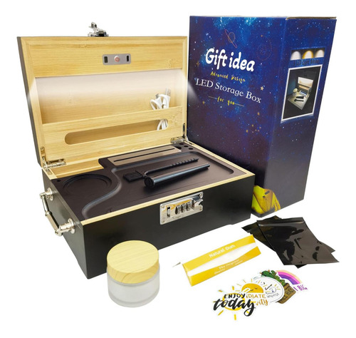 Caja De Madera De Bambú Grande De Giftidea Con Luces Led - C
