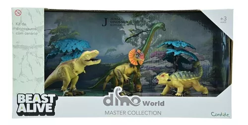 Kit De Dinossauros Com Cenario Dino World Master Beast Alive - Verde CANDIDE