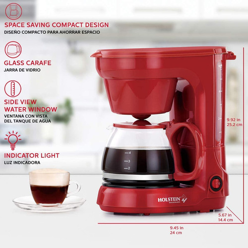 Cafetera Holstein Housewares Para 5 Tazas, Color Rojo