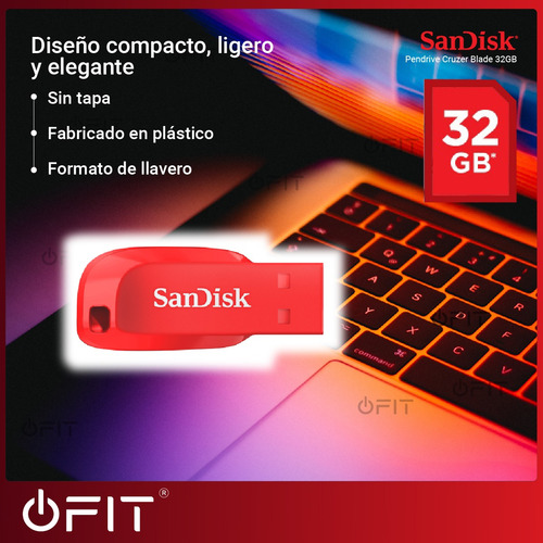 Imagen 3 de 10 de Pendrive Sandisk Cruzer Blade 32gb Usb 2.0 Rojo