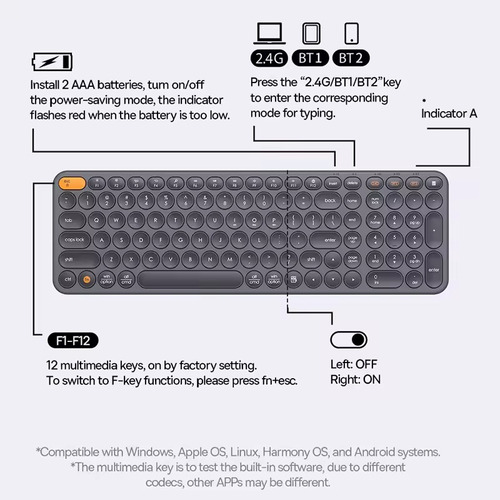 Teclado Baseus K01b Sem Fio Tri-mode Wireless Bluetooth