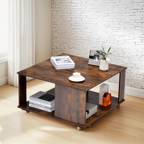 Giantex 32 Square Coffee Table, 2-tier Wooden Table