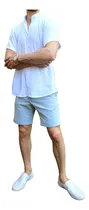 Comprar Camisa De Lino Manga Corta De Hombre Cuello Mao Tendencia