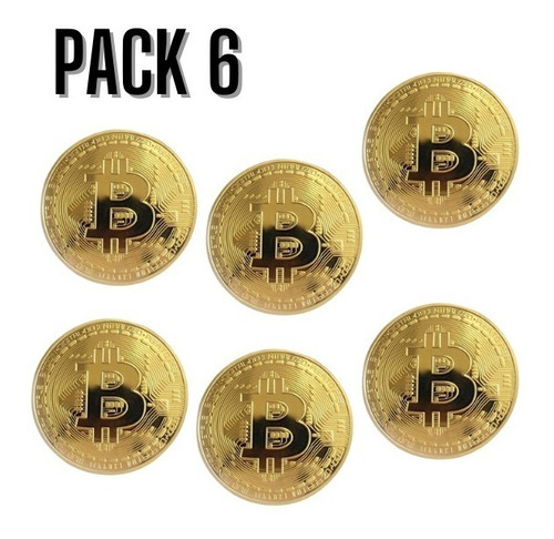 Imagen 1 de 10 de Set 6 Monedas Bitcoins Conmemorativa Doradas Metalicas
