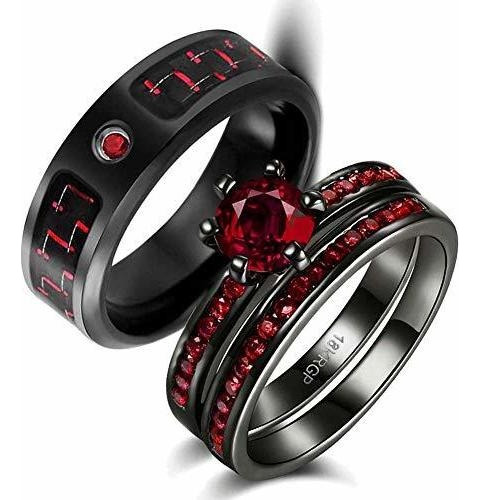 Two Rings His Hers Couples Matching Rings Women's 2pc Black