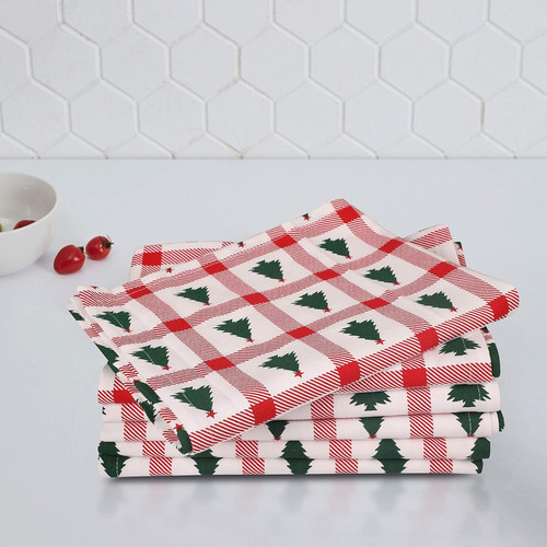 Servilletas De Tela Con Estampado De Árbol De Navidad, Juego