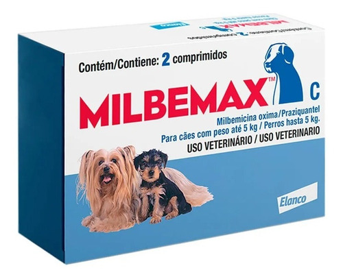 Vermífugo Dose Única Milbemax C Cães Até 5kg 2 Comprimidos