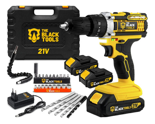 Parafusadeira Furadeira De Impacto The Black Tools Profissional TB-21PX 2 Baterias Com Maleta 60Hz Amarelo