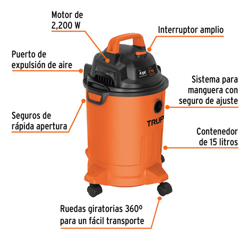 Aspiradora De Solidos Y Liquidos De 4 Gal, Plastica Truper