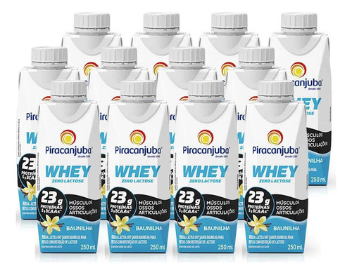 Kit 12 Whey Protein Zero Lactose Piracanjuba Baunilha