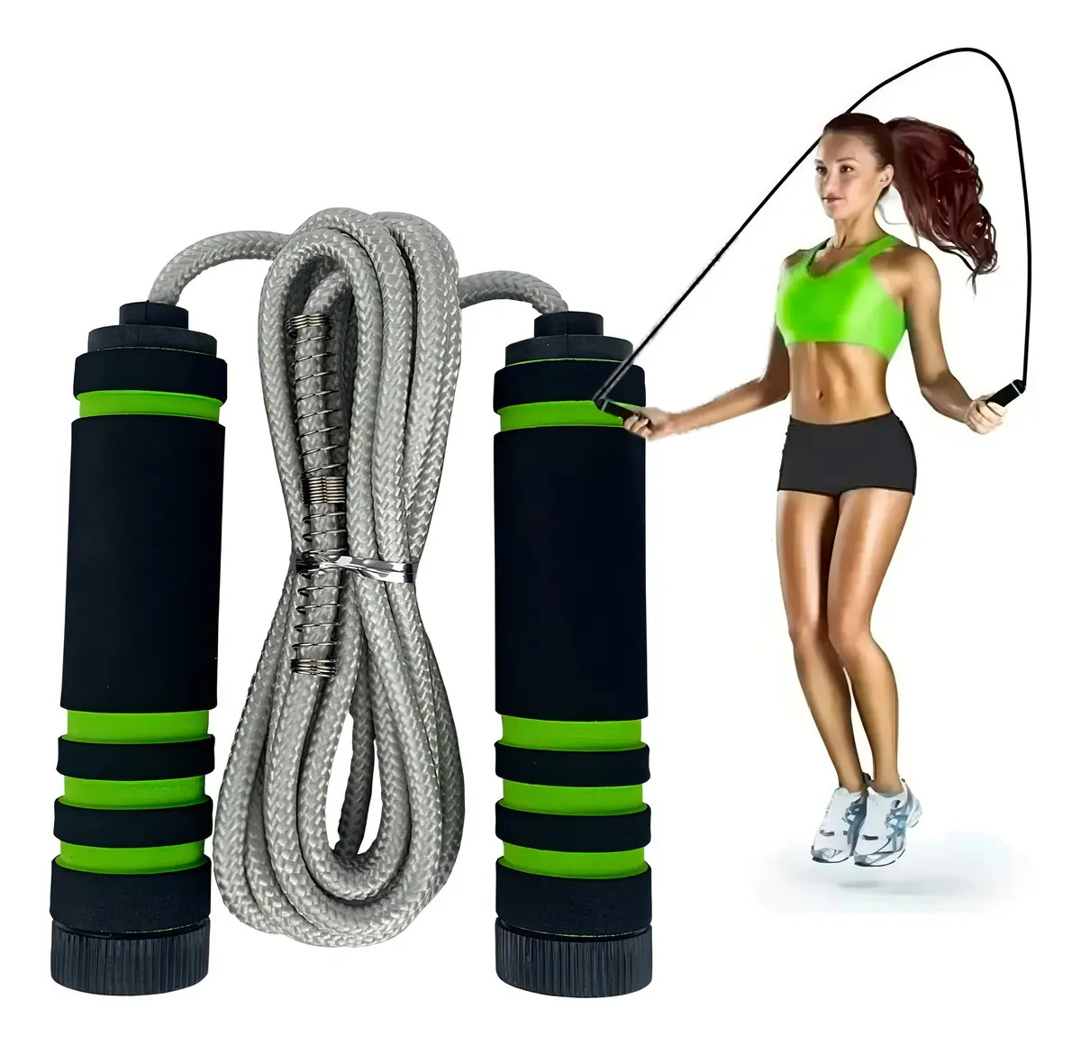 Corda Pular Profissional Treino Funcional Jump Cross Fitness Cor Verde