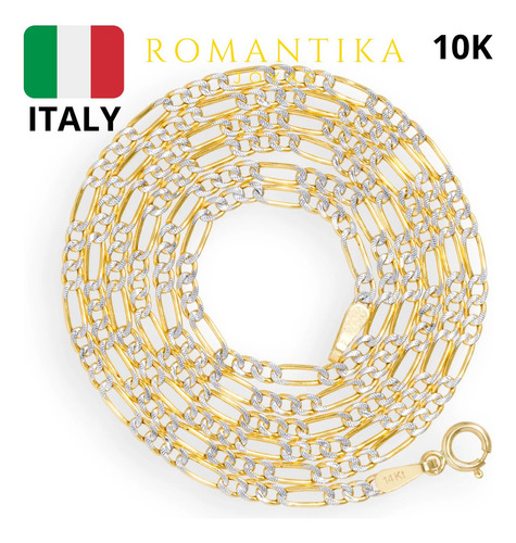 Cadena Figaro 3x1 Diamantada Oro 10k 60cm 2mm Italy Unisex Color Dorado