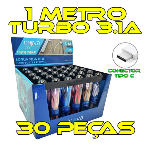 Kit 30 Cabos Tipo C No Tubete Reforçado Original Inova 3.1a