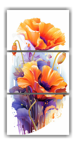 Tres Canvas Colores Orquídeas Armonía Cromática 60x40cm