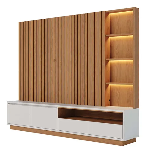 Estante De Tv 82 Polegadas 240cm Com  Led Leme Freijo E Off White Matte