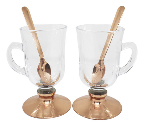 Set 2 Tazas De Cafe Capuchino Con Pie De Cobre 110cc