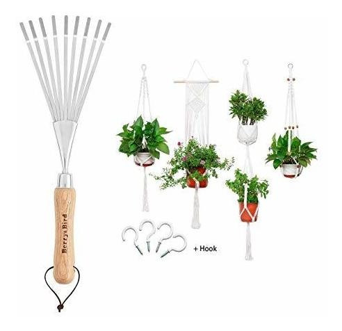 Berry&bird Hand Shrub Rake Macrame Plant Hangers 4 Pcs