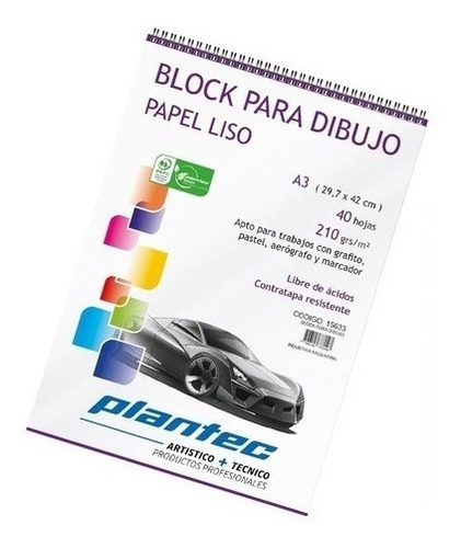 Block Plantec Dibujo A3 Liso 40 Hojas 210g Acrilico Tecnico