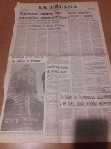 Tapa Diario La Prensa 12 07 1980 Salarios Universidad Aduana