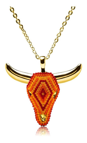 Collar Artesanal Huichol Toro Rodio / Oro Orizaba Mayarica