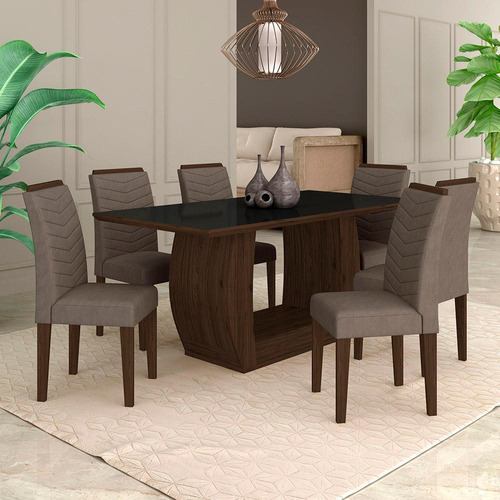 Mesa Com 6 Cadeiras Líbano 1,60 Imbuia/preto/capucc - Ma Cor Imbuia/preto/capuccino 02 Desenho do tecido das cadeiras Suede