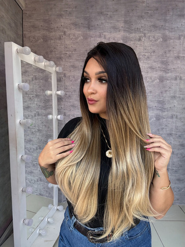 Peruca Front Lace Fibra Premium Aspecto De Cabelo Natural Tamanho Da Base Regulável Tonalidade Loiro 613f