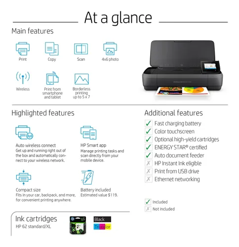 Impressora Multifuncional Móvel Hp Officejet 250 Negro | MercadoLivre