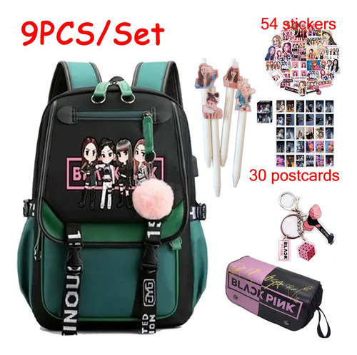 9pcs Para Kpop Blackpink Mochila Juvenil Coreana Con Bolígra