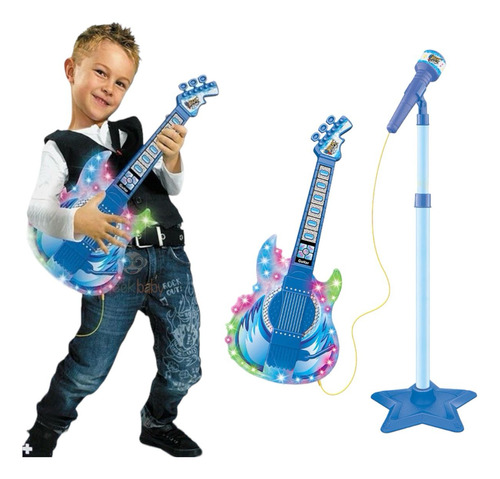 Microfone Com Guitarra Infantil Dm Toys Som Luz Rock Show