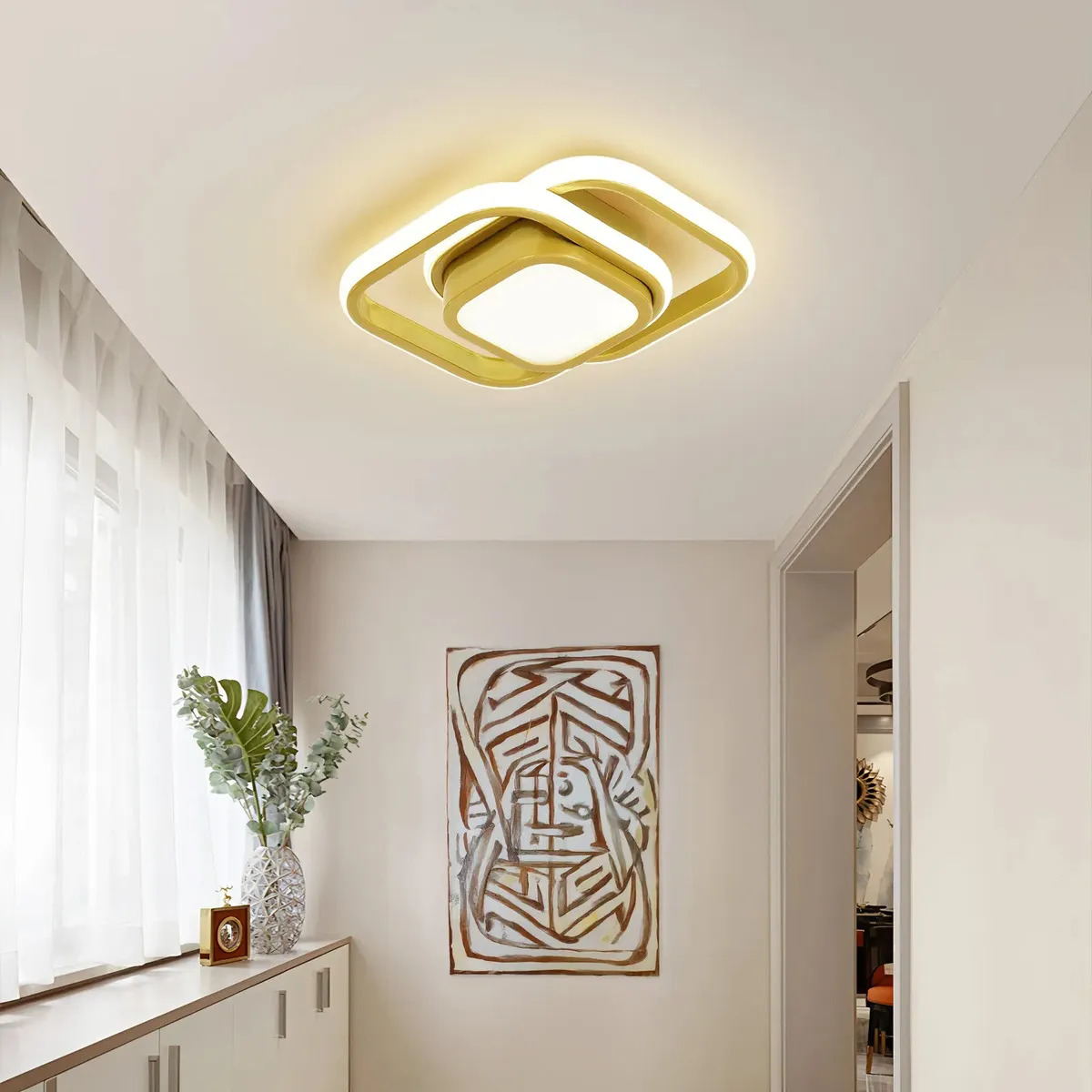 Luminária De Teto Led, 36w, Luz Led Branca Fria, Estilo Moderno, Dupla Voltagem Automática, Formato Quadrado, Adequada Para Sala De Estar, Quarto, Corredor, X001 Dourado Tieesa