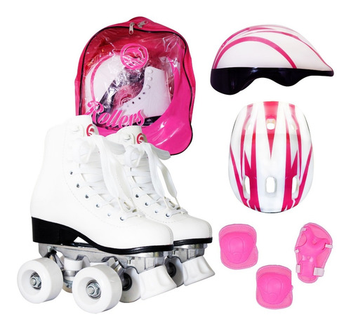 Patines Blanco C/luces Protecciones Casco Mochila Esti Ambar