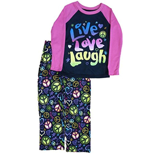 Hanes Girls Black Live Love Laugh Pajamas