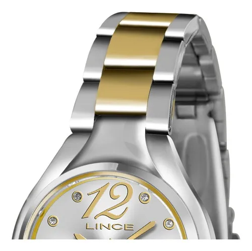 Reloj Lince LRTJ057l S2ks para mujer con correa plateada/dorada, color bisel plateado, color de fondo plateado