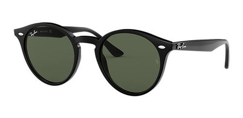 Anteojos de sol Ray-Ban Round RB2180 Standard con marco de propionato color polished black, lente green de plástico clásica, varilla polished black de propionato