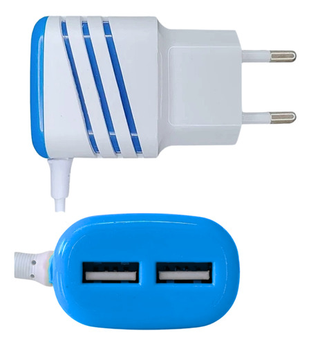 Carregador Completo V8 Com 02 Portas Usb 5.1a Cabo Fixo