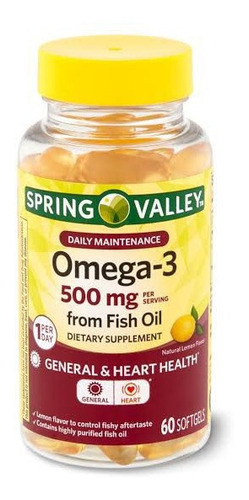 Omega-3 500 Mg 60 Capsulas Fish Oil Spring Valley Salud 