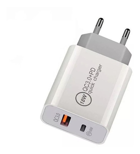 Cargador Rápido Quick Charger 3.0 18w Puerto Usb + Tipo C