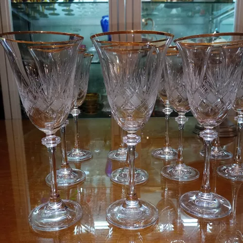 ELEGANTES COPAS CRISTAL DE BOHEMIA CON VIROLA DORADA