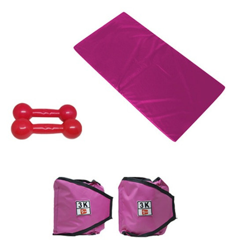 Kit Colchonete Rosa+ Caneleira 3kg Rosa+ Par Halter 2kg Rosa