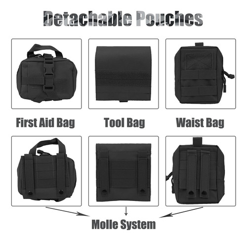 Arnés De Perro Táctico Aiwai Con Bolsas, Arnés De Chaleco De Negro.