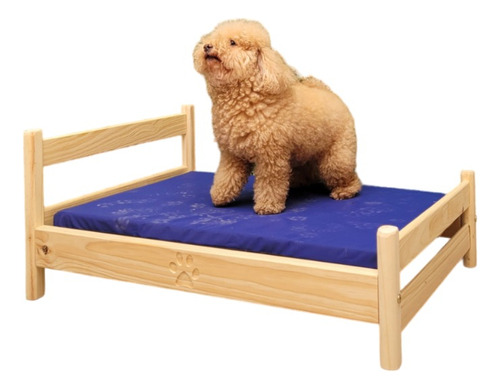 Cama Mascotas Perros De Madera Camascota + Colchón 91x73 Cm