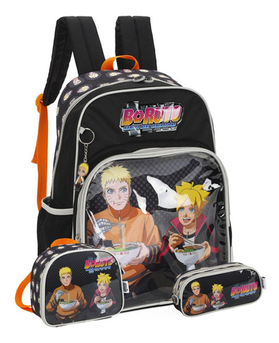 Kit Escolar Boruto Mochila Costas + Lancheira + Estojo Pt