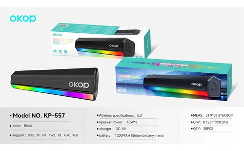 Parlante Pórtatil Bluetooth Okop Kp-557 Led Rgb