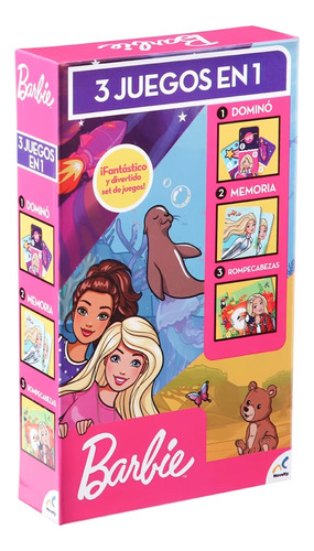 Juego 3 En 1 Barbie Novelty Juegos De Mesa Para Niñas