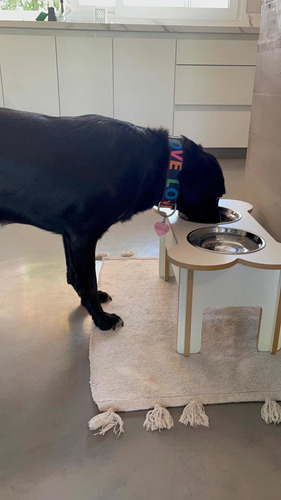 Imagen 4 de 10 de Comedero En Altura Para Perros De Madera Forma Huesito 30cm