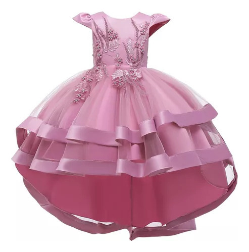 Vestido De Fiesta Para Niñas Con Diseño Floral Asimétrico