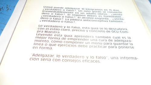 Libro Adelgazar. Lo Verdadero Y Lo Falso. (Usado)