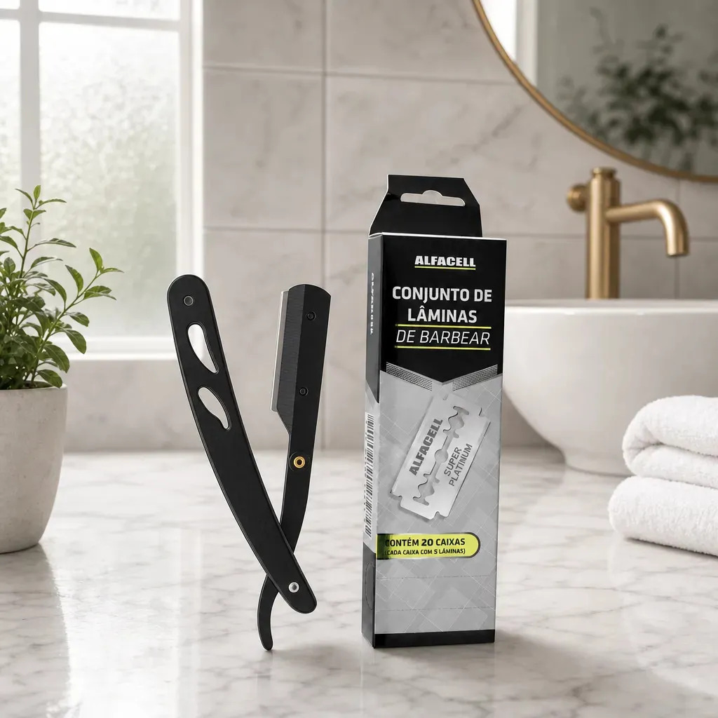 Kit Navalhete Profissional Premium Barba + 100 Lamina Preto