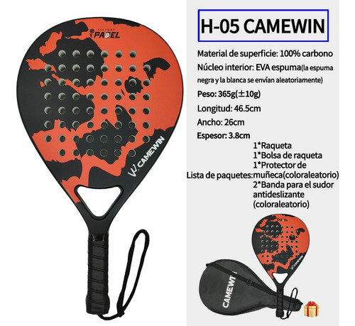 100% Carbono Raqueta Tipo Paddle Raquetas De Pádel Camewin