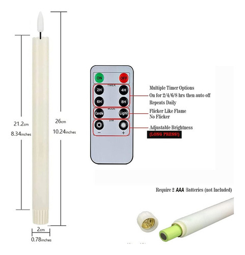 12 Velas Largas, Candelabro Led, Llama Oscilante